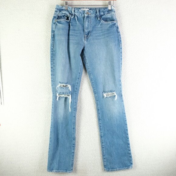 Frame Jeans Womens 26 Blue Le Mini Boot Cut Distressed Stone Wash Whiskers 34L - Picture 1 of 12